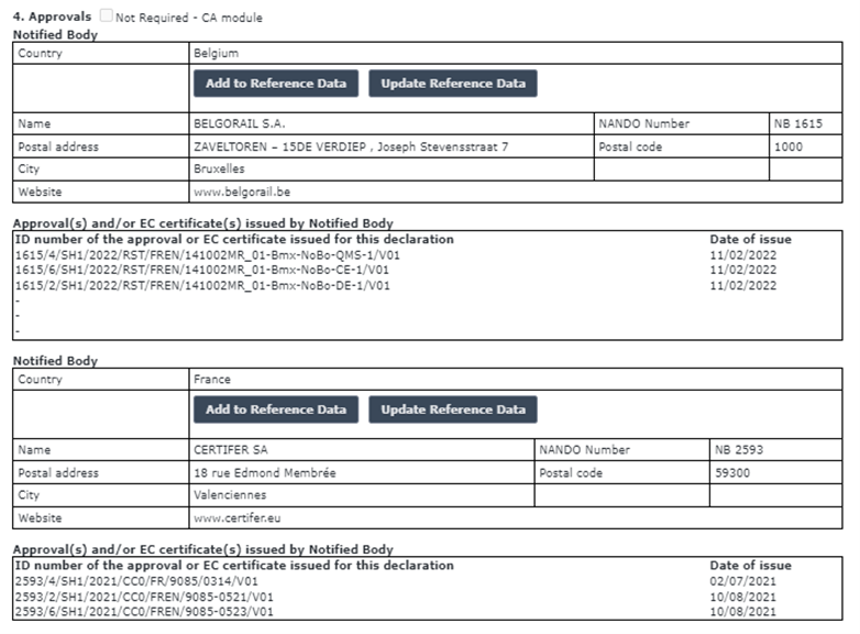 How to add a NoBo certificate in the EC Declarations? Are there any specific rules?