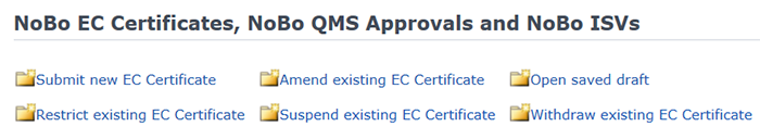 NoBo EC Certificates, NoBo QMS Approvals and NoBo ISVs